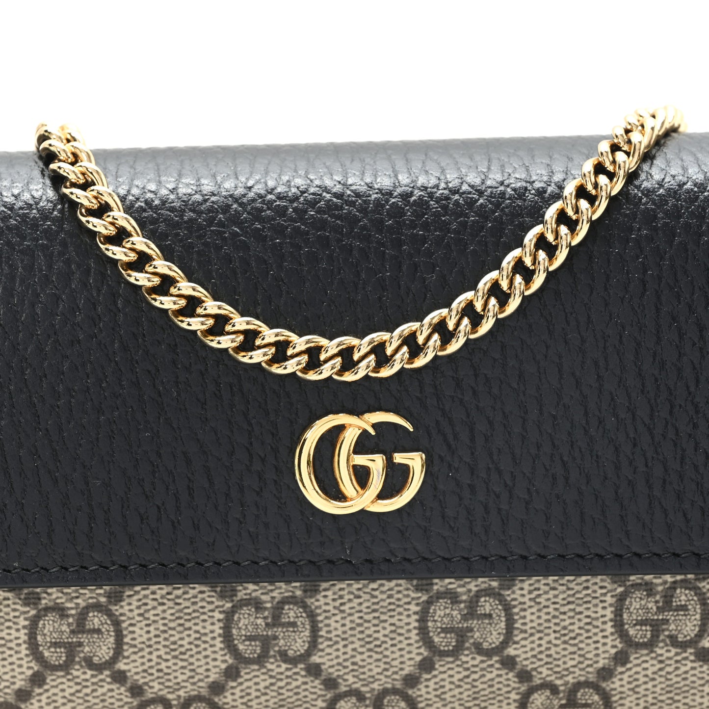 Dollar Calfskin GG Supreme Monogram Petite GG Marmont Wallet Chain Bag Black Beige Ebony