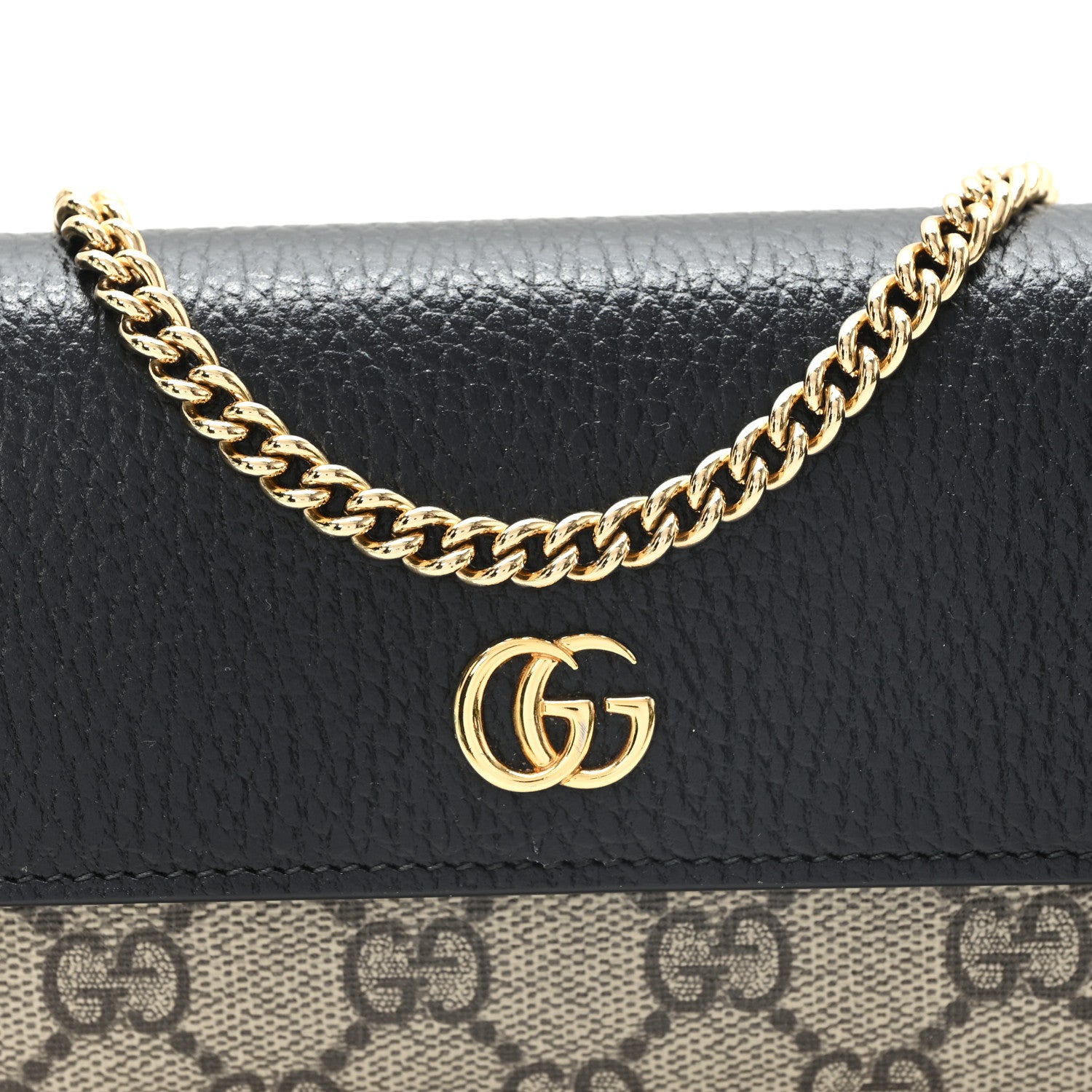 Gucci Dollar Calfskin GG Supreme Monogram Petite GG Marmont Wallet Chain Bag Black Beige Ebony 8 of 11