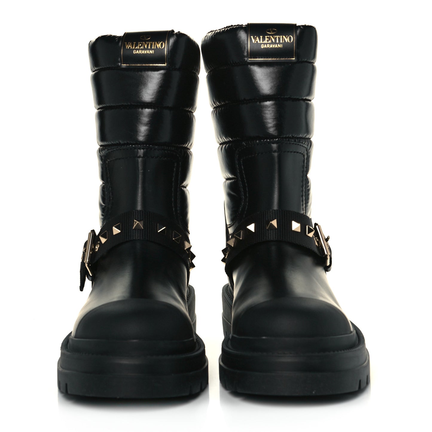 Calfskin Nylon Quilted Waterproof Rockstud 40mm Biker Boots 39 Black
