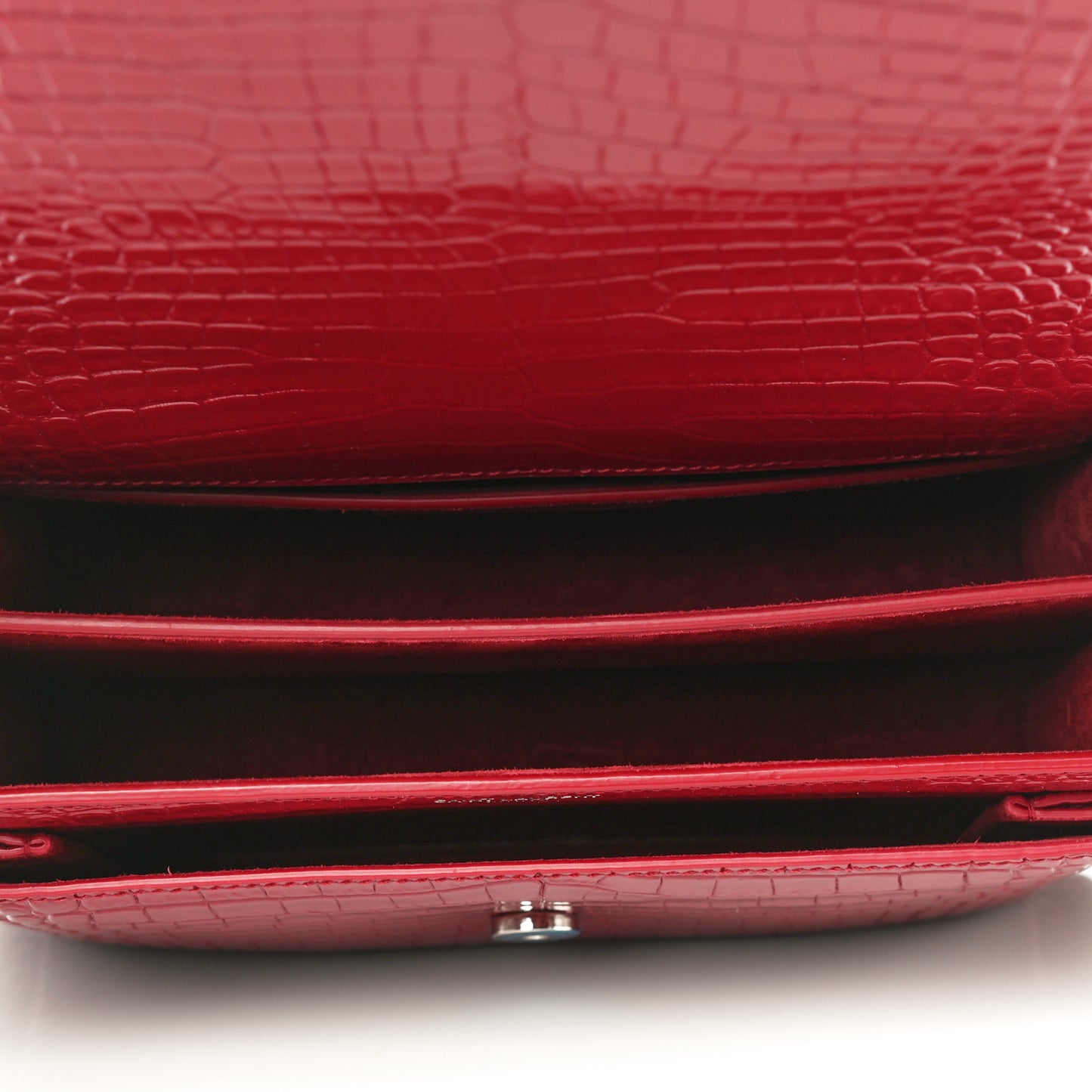 Calfskin Crocodile Embossed Medium Monogram Sunset Rouge Eros