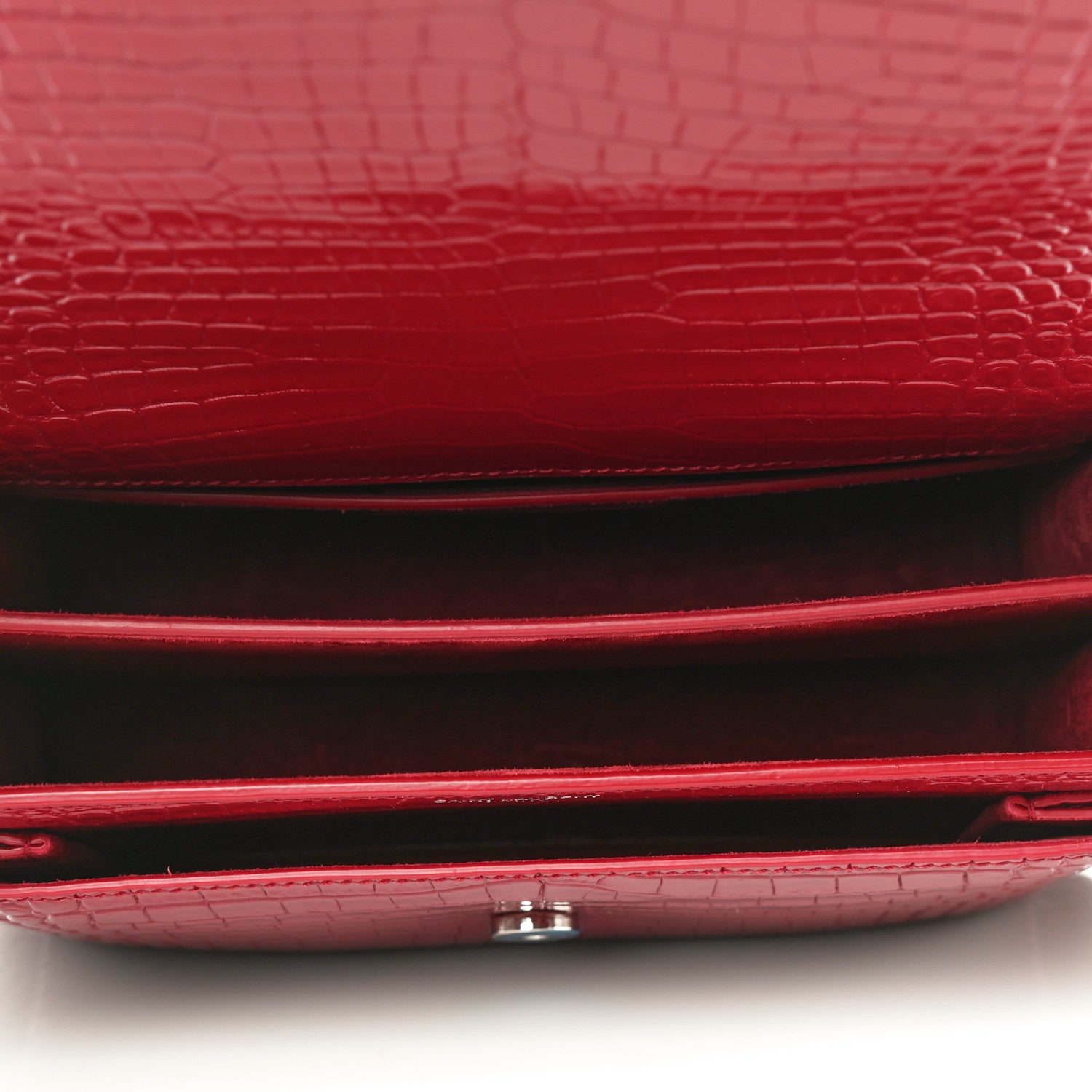 Saint Laurent Calfskin Crocodile Embossed Medium Monogram Sunset Rouge Eros 4 of 10