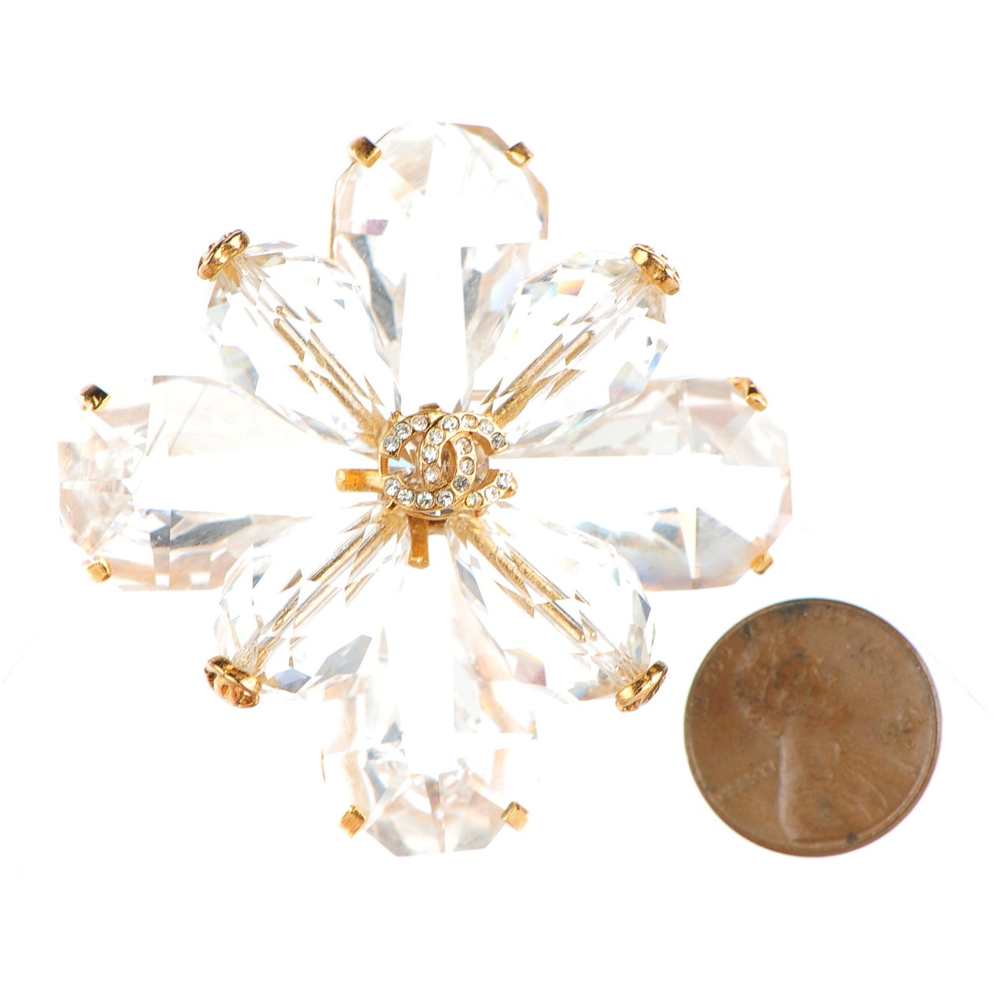 Crystal CC Brooch Gold