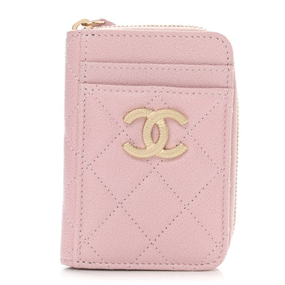 Chanel Caviar Quilted Zip Card Holder Pink 1 of 8