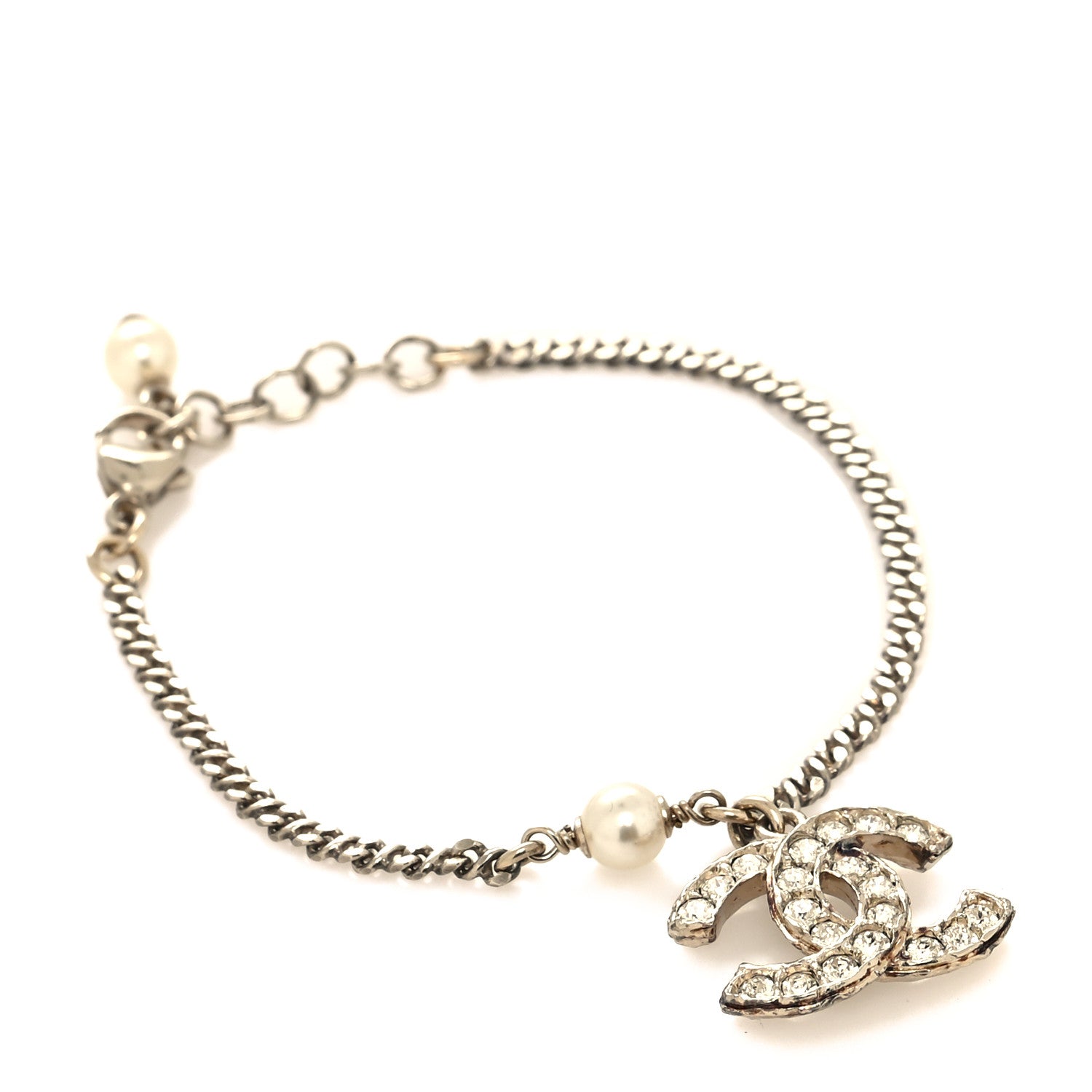 Chanel Pearl Crystal CC Bracelet Light Gold 1 of 5