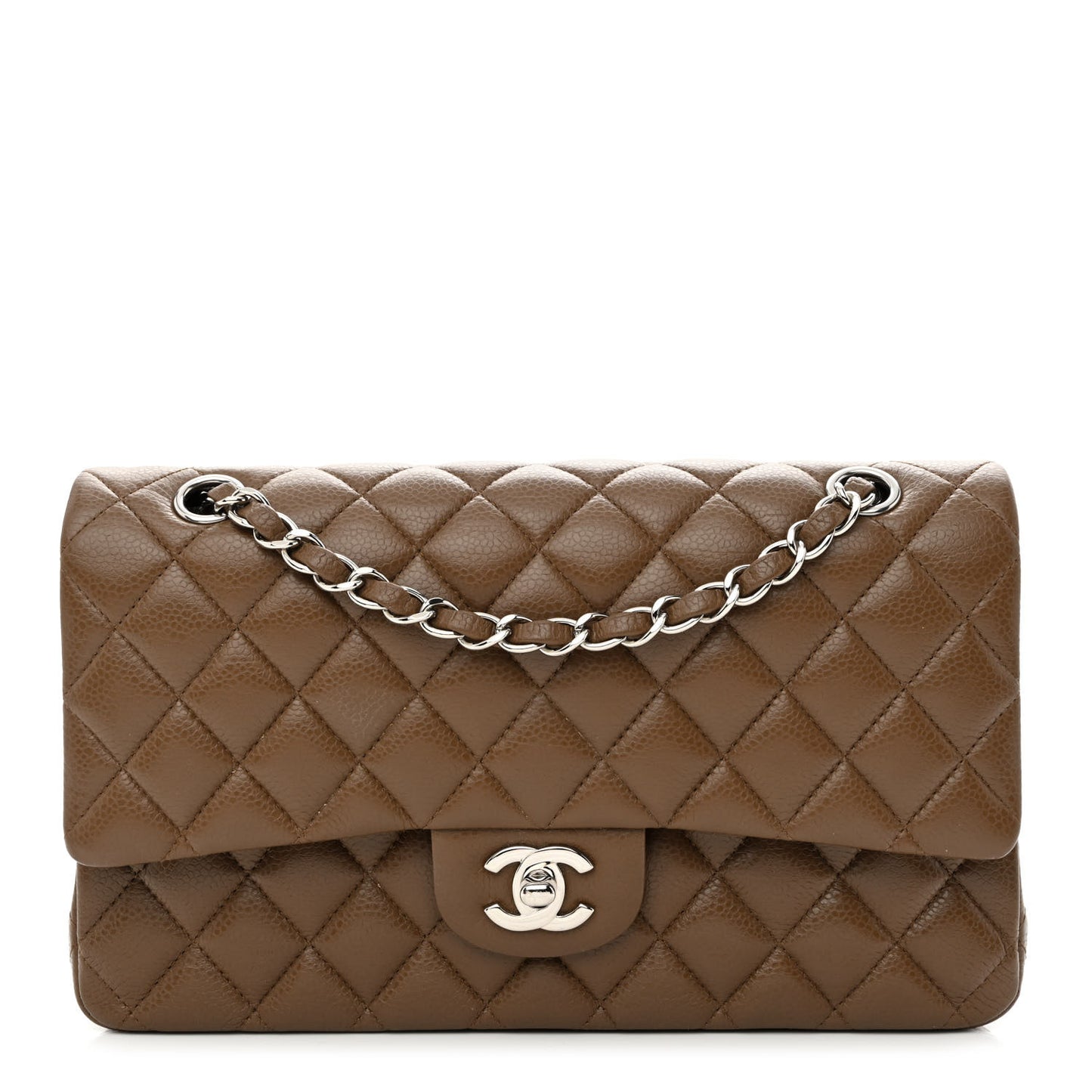Caviar Quilted Medium Double Flap Brown