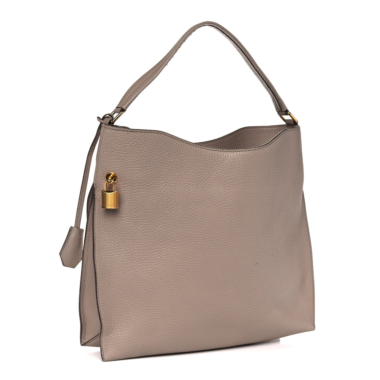 Tom Ford Pebbled Calfskin Alix Padlock Zip Hobo Bag Taupe 3 of 15