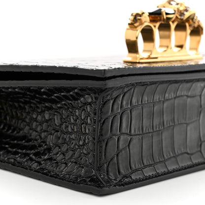 Alexander McQueen Calfskin Crocodile Embossed Mini Jeweled Satchel Black 7 of 10