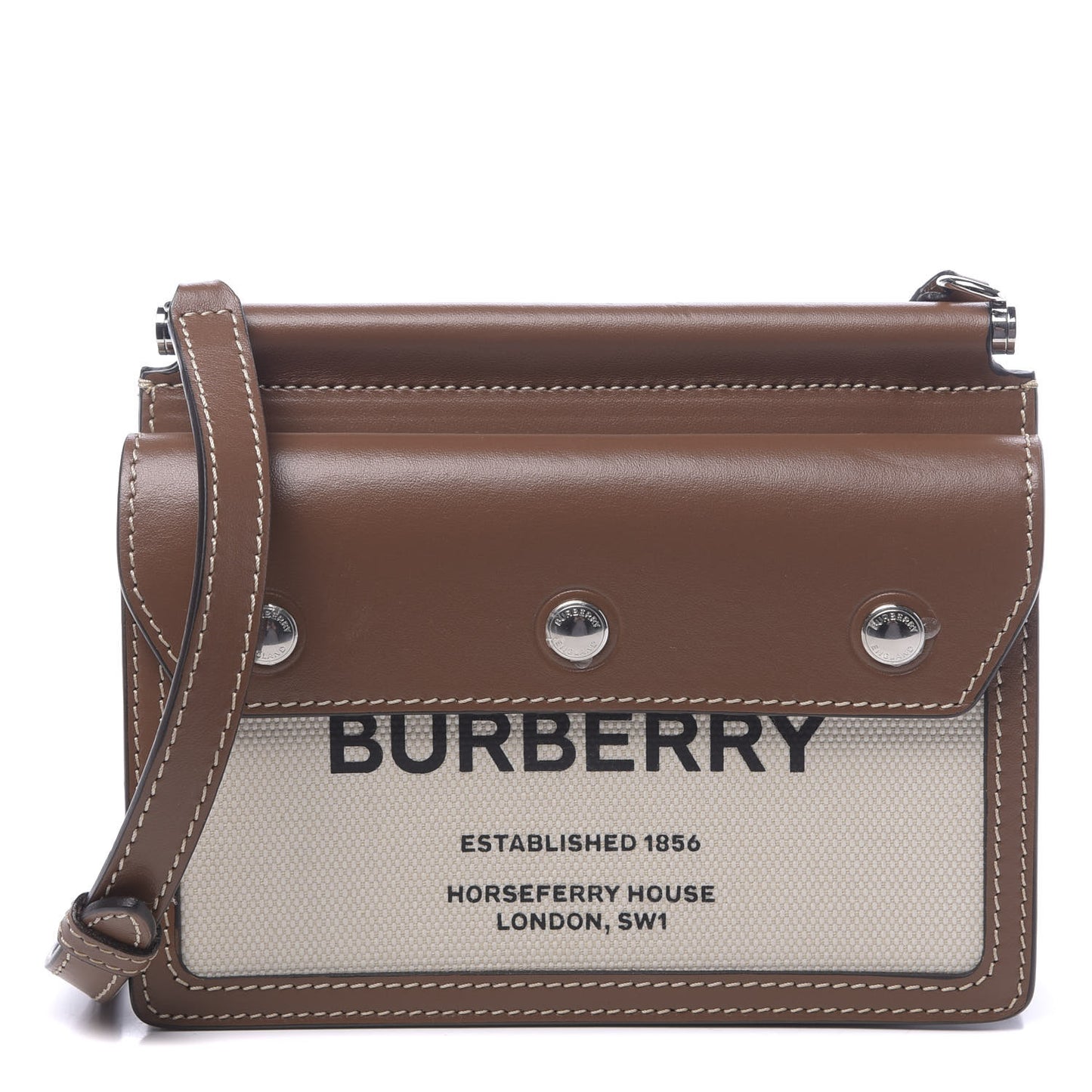 Smooth Calfskin Canvas Horseferry Print Mini Title Bag with Pocket Natural Malt Brown