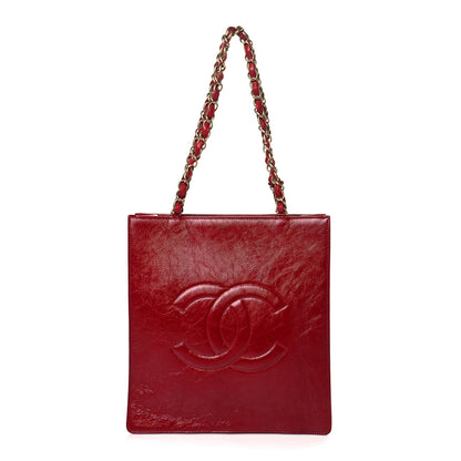 Chanel Shiny Aged Calfskin North South Shopping Bag Red 1 of 11