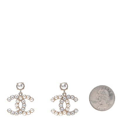 Chanel Crystal Pearl Dazzling Domino CC Drop Earrings Gold 2 of 4