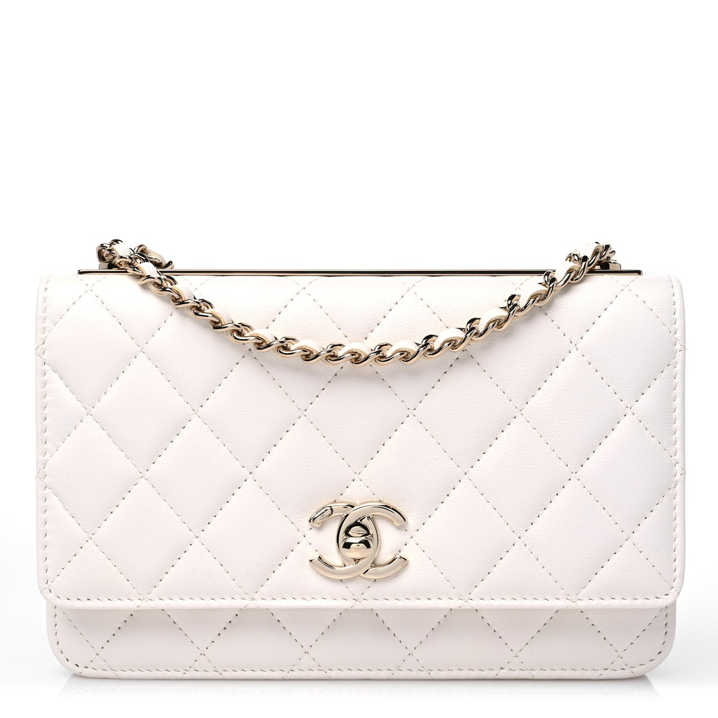 Lambskin Quilted Trendy CC Wallet On Chain WOC White