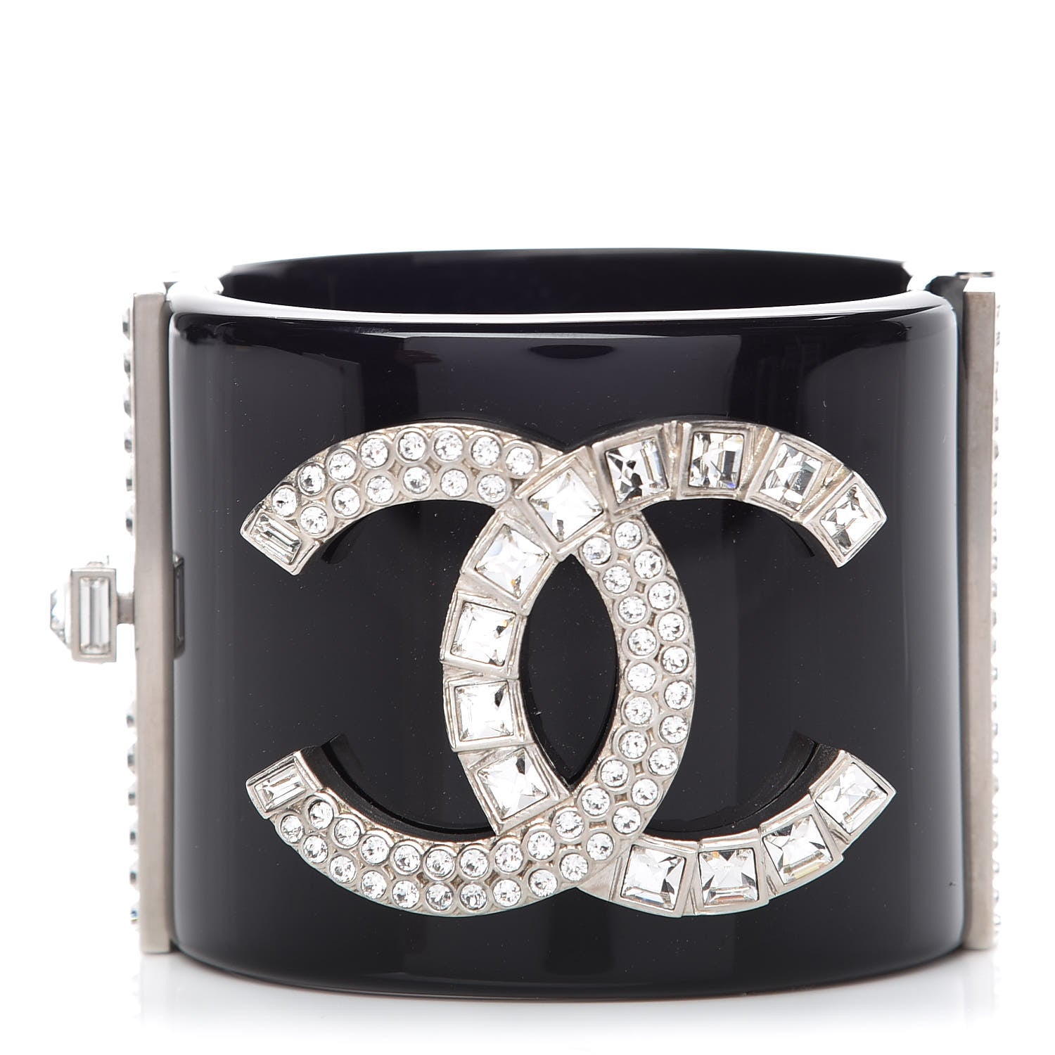 Chanel Resin Crystal Baguette CC Wide Cuff Black 1 of 6