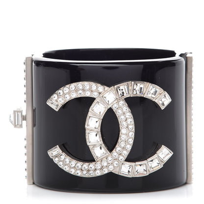 Chanel Resin Crystal Baguette CC Wide Cuff Black 1 of 6