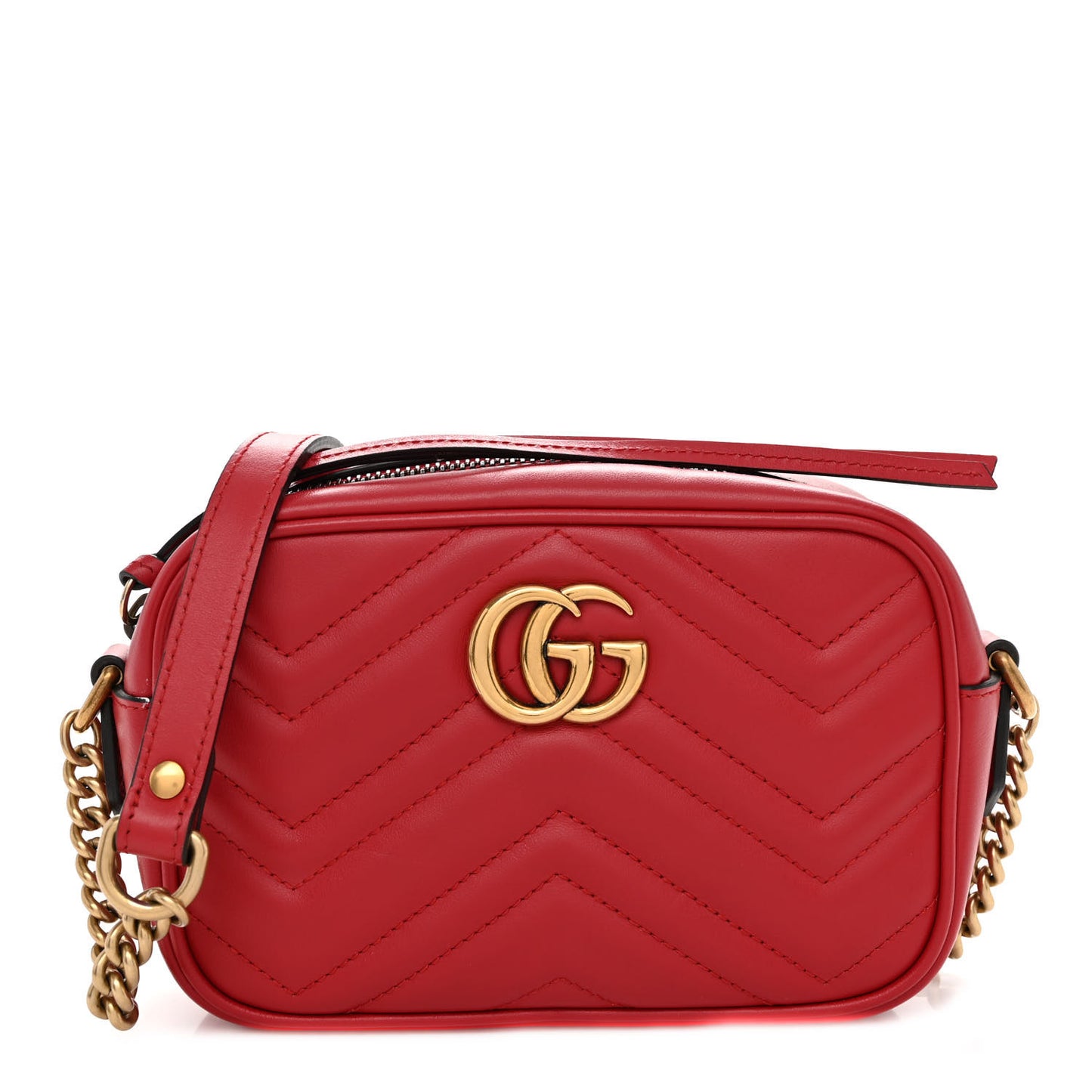Calfskin Matelasse Mini GG Marmont Chain Shoulder Bag Hibiscus Red