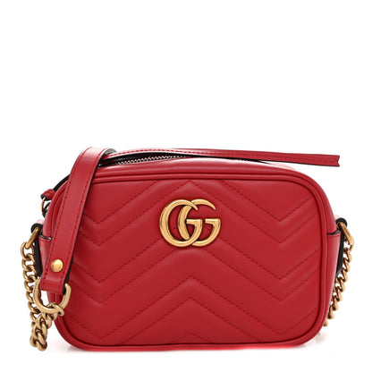 Gucci Calfskin Matelasse Mini GG Marmont Chain Shoulder Bag Hibiscus Red 1 of 12