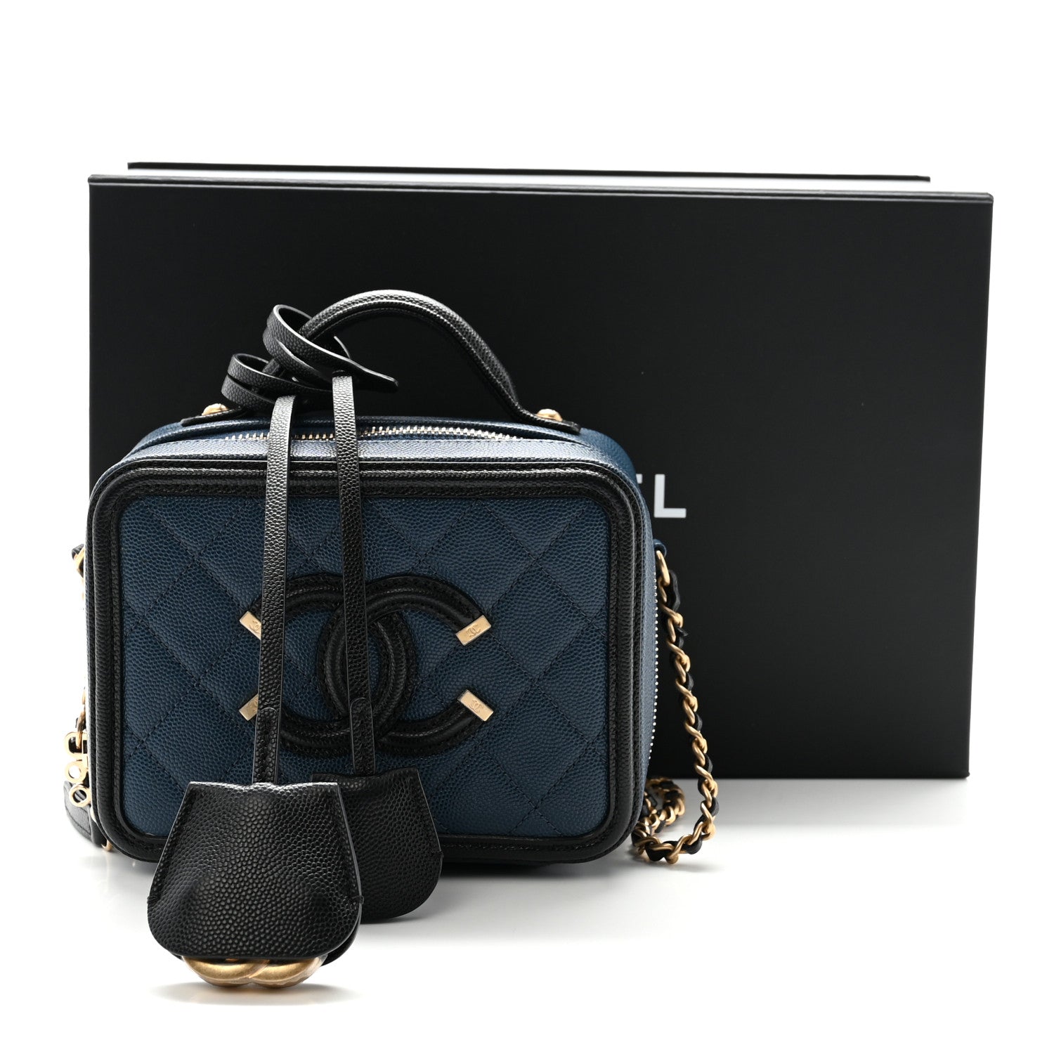 Chanel Caviar Quilted Small CC Filigree Vanity Case Navy Black 11 of 11