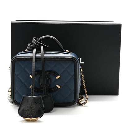Chanel Caviar Quilted Small CC Filigree Vanity Case Navy Black 11 of 11