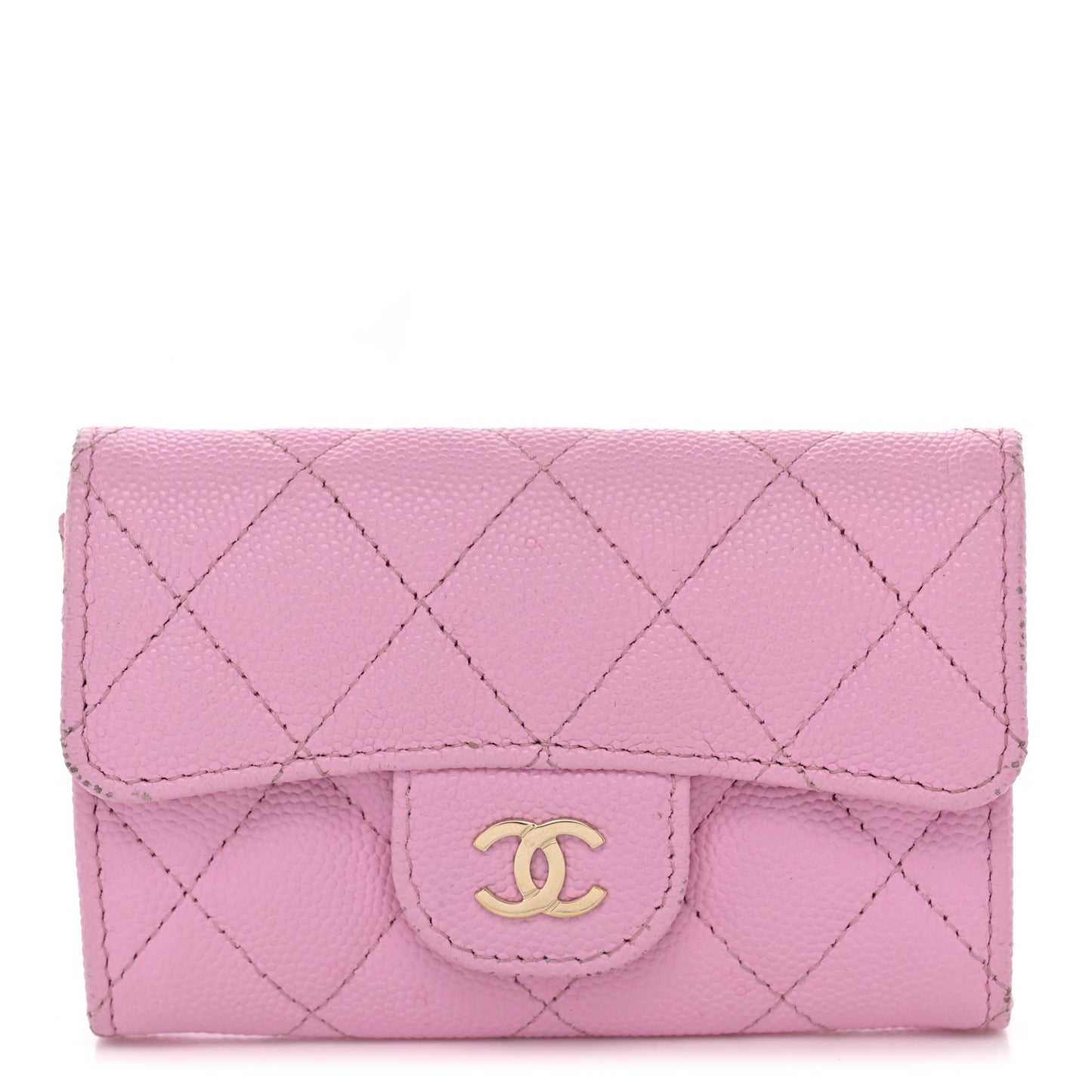 Caviar Quilted Flap Card Holder Wallet Pink