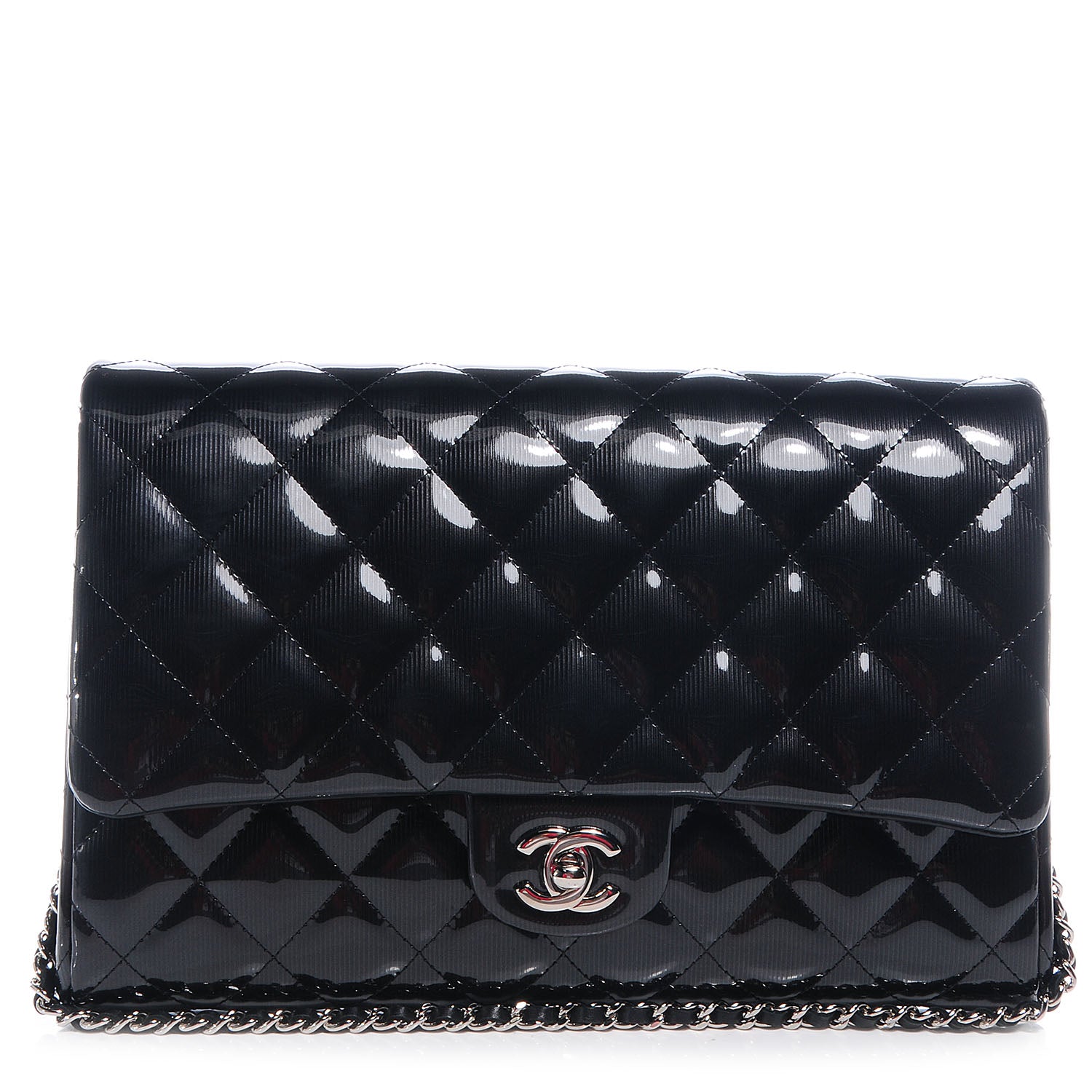 Chanel Striated Patent Quilted Clutch Flap Black 1 of 9