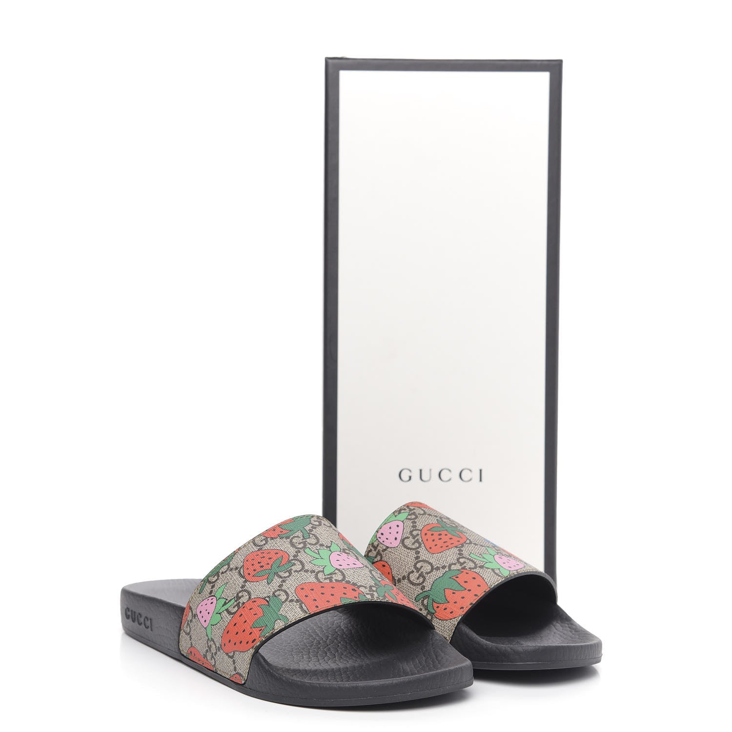 Gucci GG Supreme Monogram Strawberry Slide Sandals 38 Beige Multicolor 7 of 7