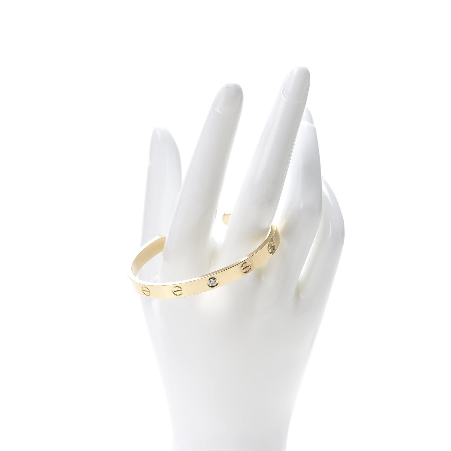 18K Yellow Gold 1 Diamond LOVE Cuff Bracelet 17