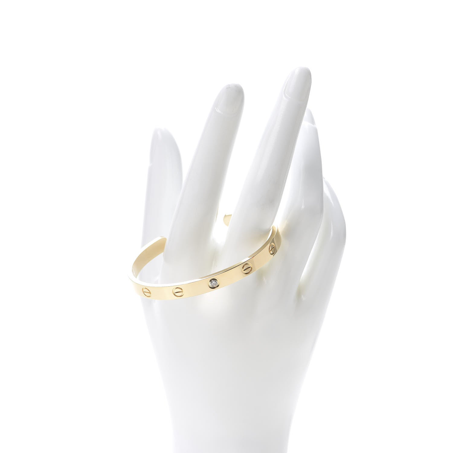 Cartier 18K Yellow Gold 1 Diamond LOVE Cuff Bracelet 17 2 of 7