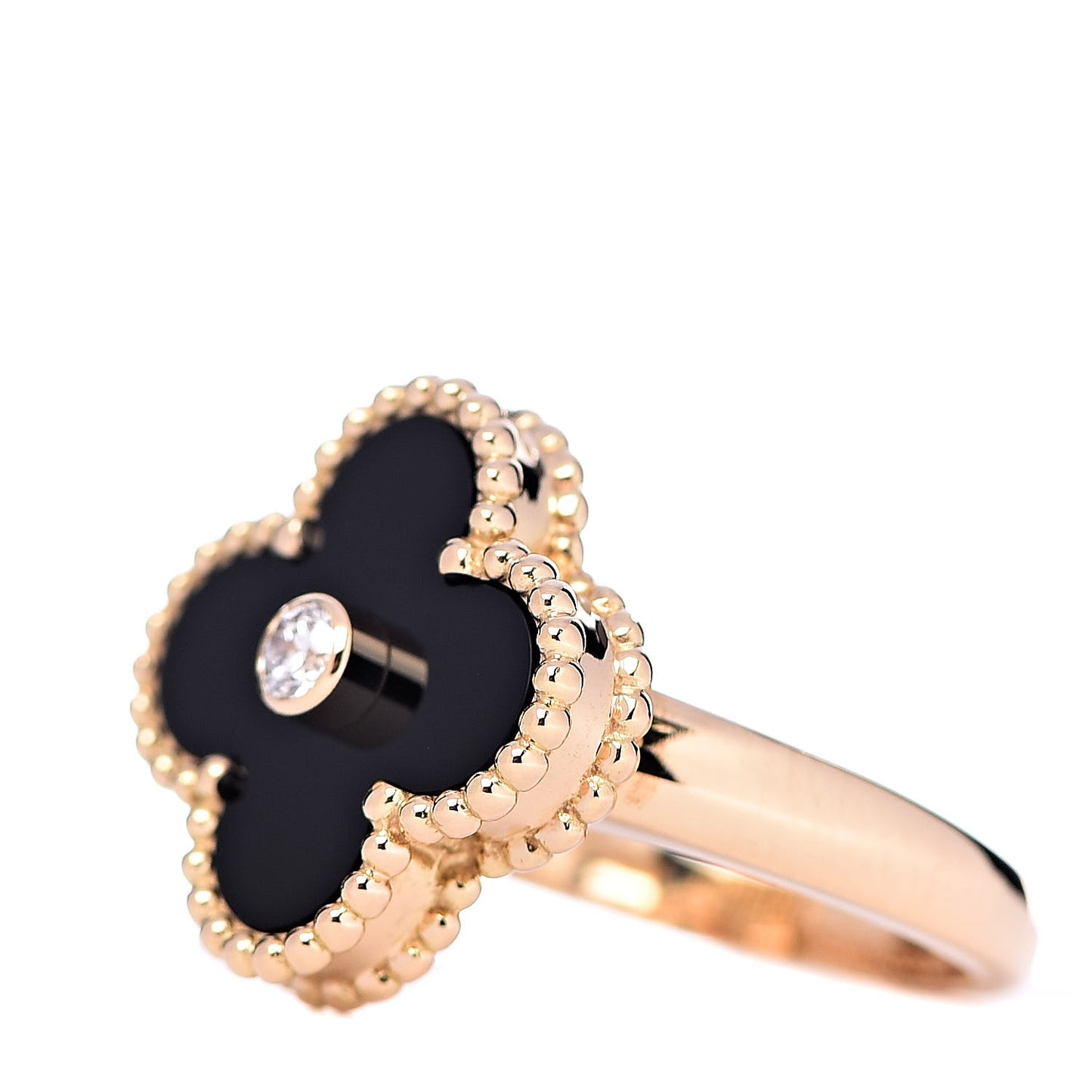 18K Yellow Gold Black Onyx Diamond Vintage Alhambra Ring 47 4