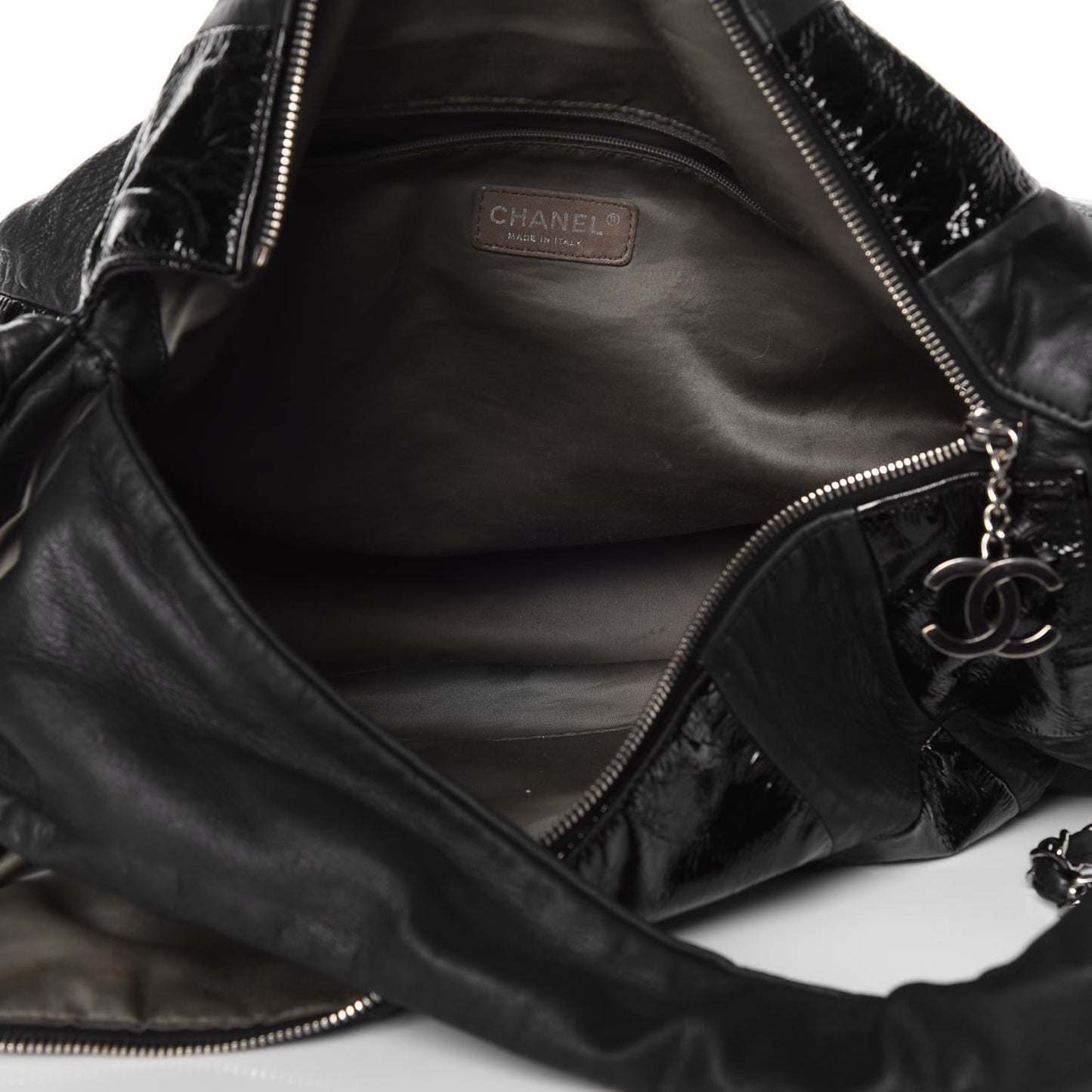 Lambskin Patent Calfskin Brooklyn Patchwork Hobo Black