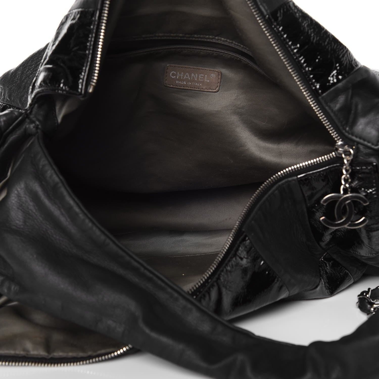 Chanel Lambskin Patent Calfskin Brooklyn Patchwork Hobo Black 7 of 9