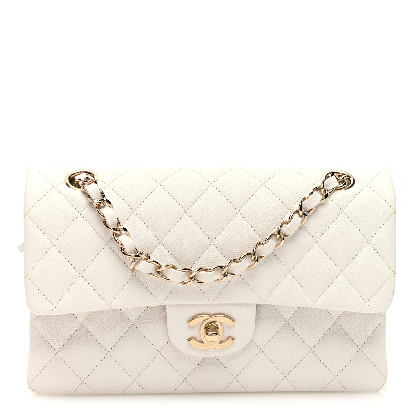 Caviar Quilted Small Double Flap White