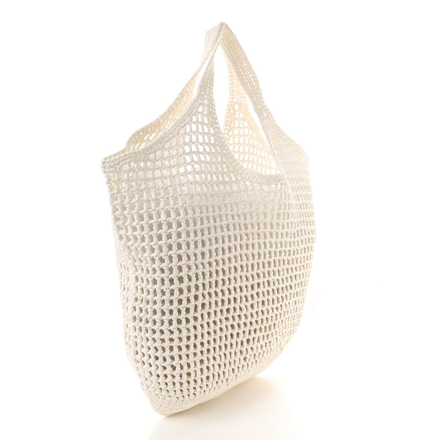 Yarn Raffia Effect Crochet Logo Embroidered Shopping Tote Bag White