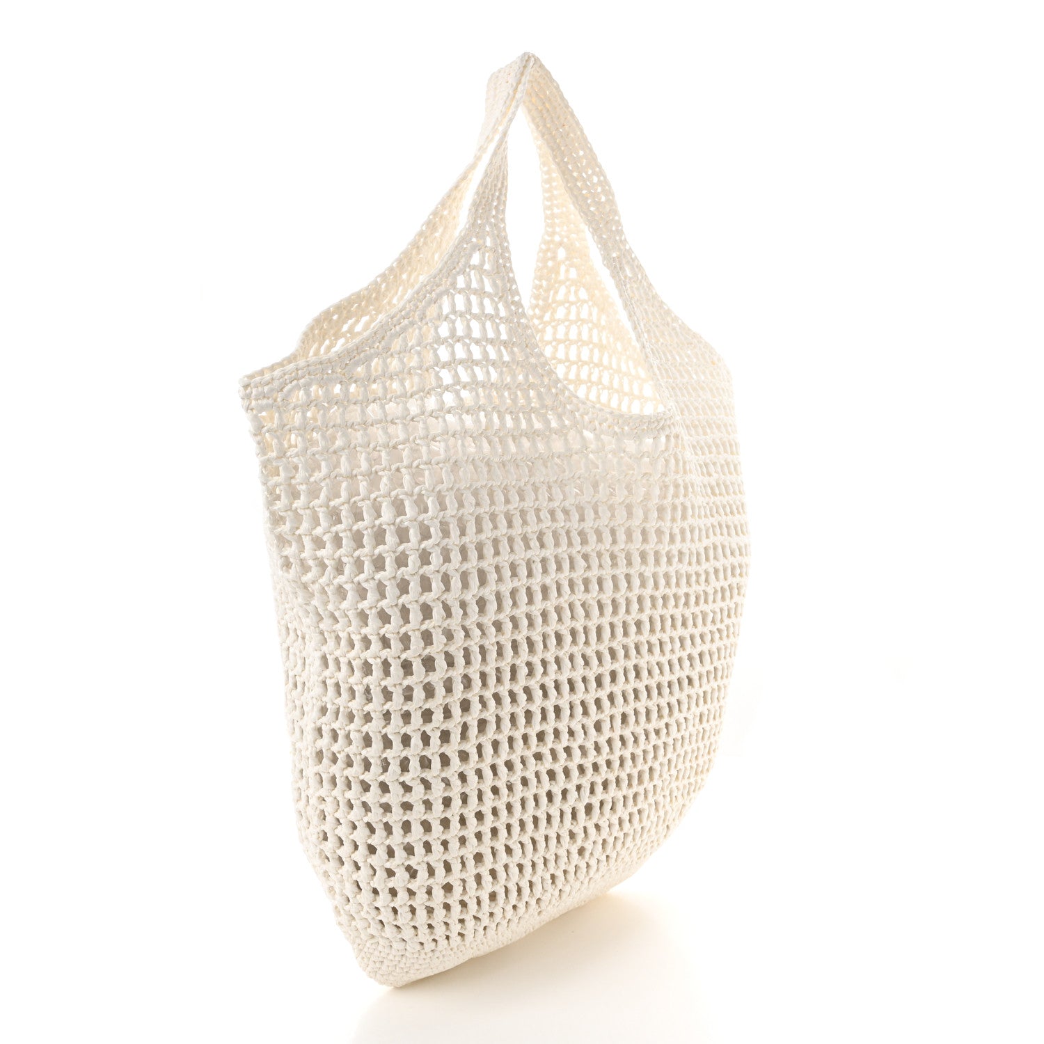 Prada Yarn Raffia Effect Crochet Logo Embroidered Shopping Tote Bag White 3 of 10