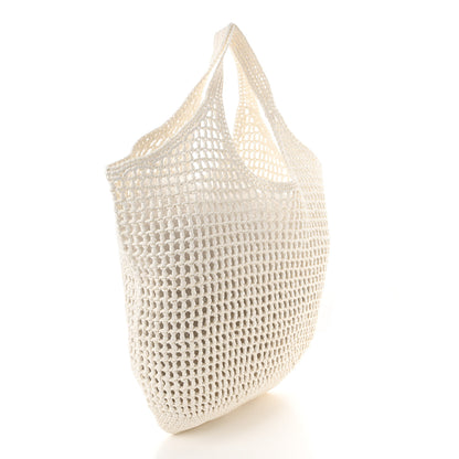 Prada Yarn Raffia Effect Crochet Logo Embroidered Shopping Tote Bag White 3 of 10