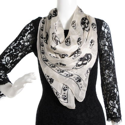 Alexander McQueen Silk Chiffon Skull Scarf Ivory Black 2 of 6
