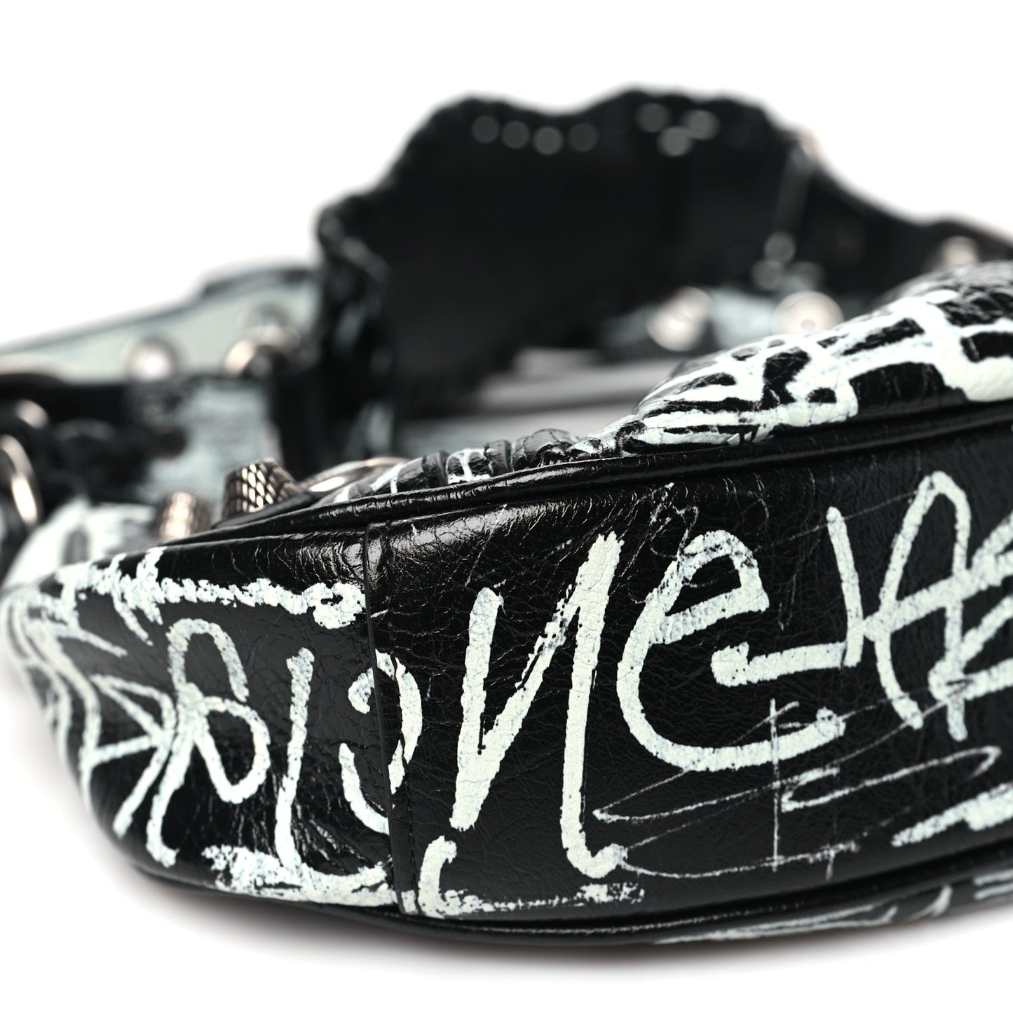 Agneau Arena Graffiti Small Le Cagole Shoulder Bag Black White