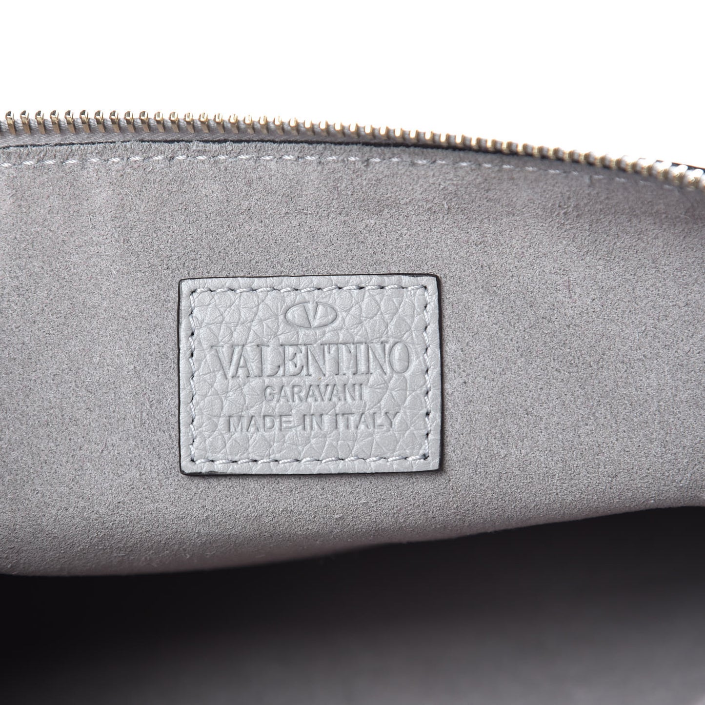 Pebbled Calfskin Large Rockstud Zip Pouch Pastel Grey