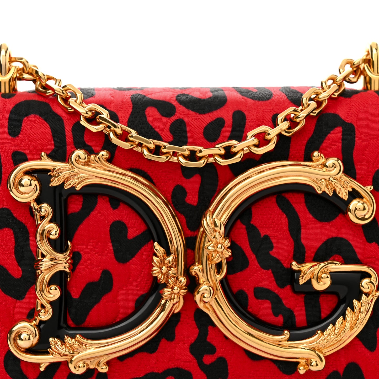 Brocade Fabric Leopard Print DG Girls Bag Multicolor