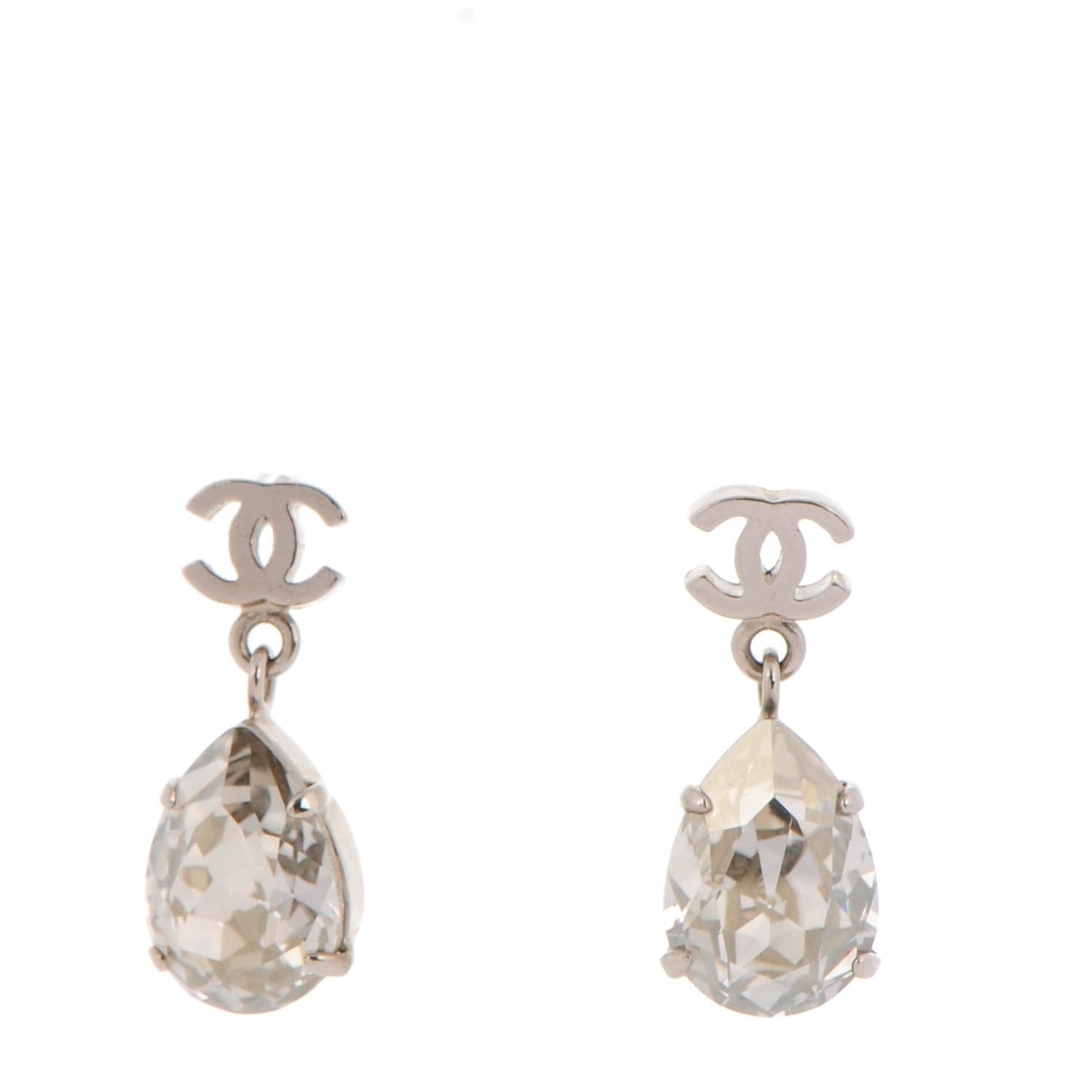 Chanel CC Crystal Teardrop Dangle Earrings Silver 1 of 5
