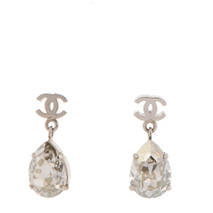 Chanel CC Crystal Teardrop Dangle Earrings Silver 1 of 5