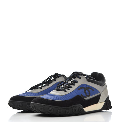 Chanel Nylon Calfskin Suede Mens CC Sneakers 41 Grey Blue 3 of 10