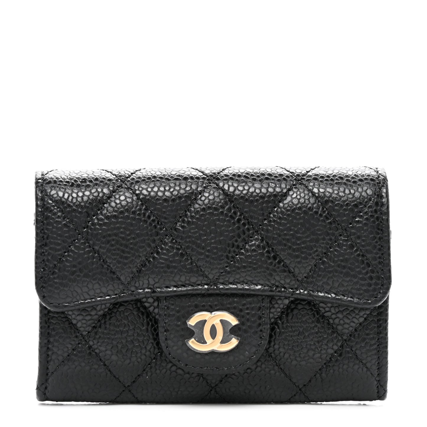Caviar Quilted Flap Card Holder Wallet Black
