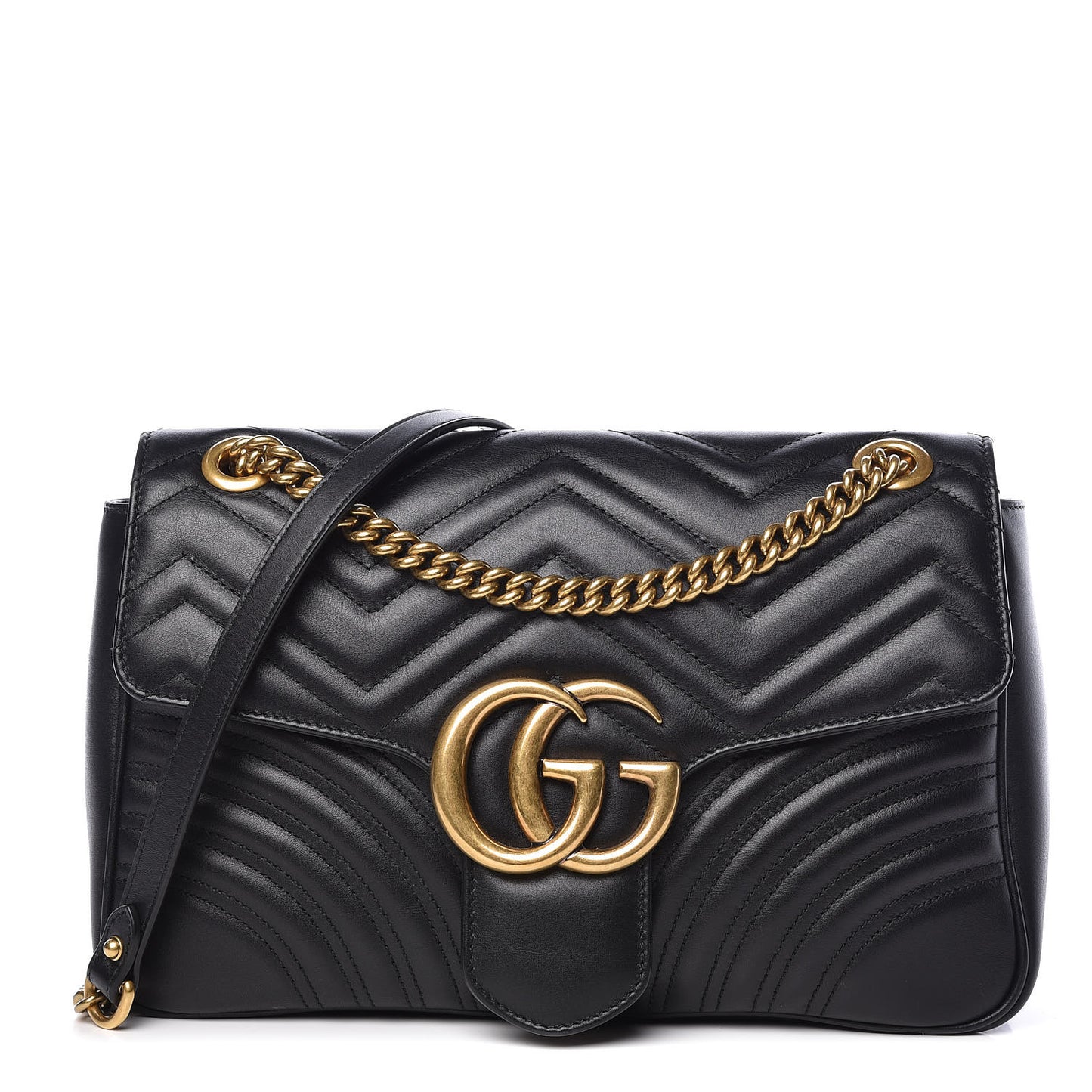 Calfskin Matelasse Medium GG Marmont Shoulder Bag Black