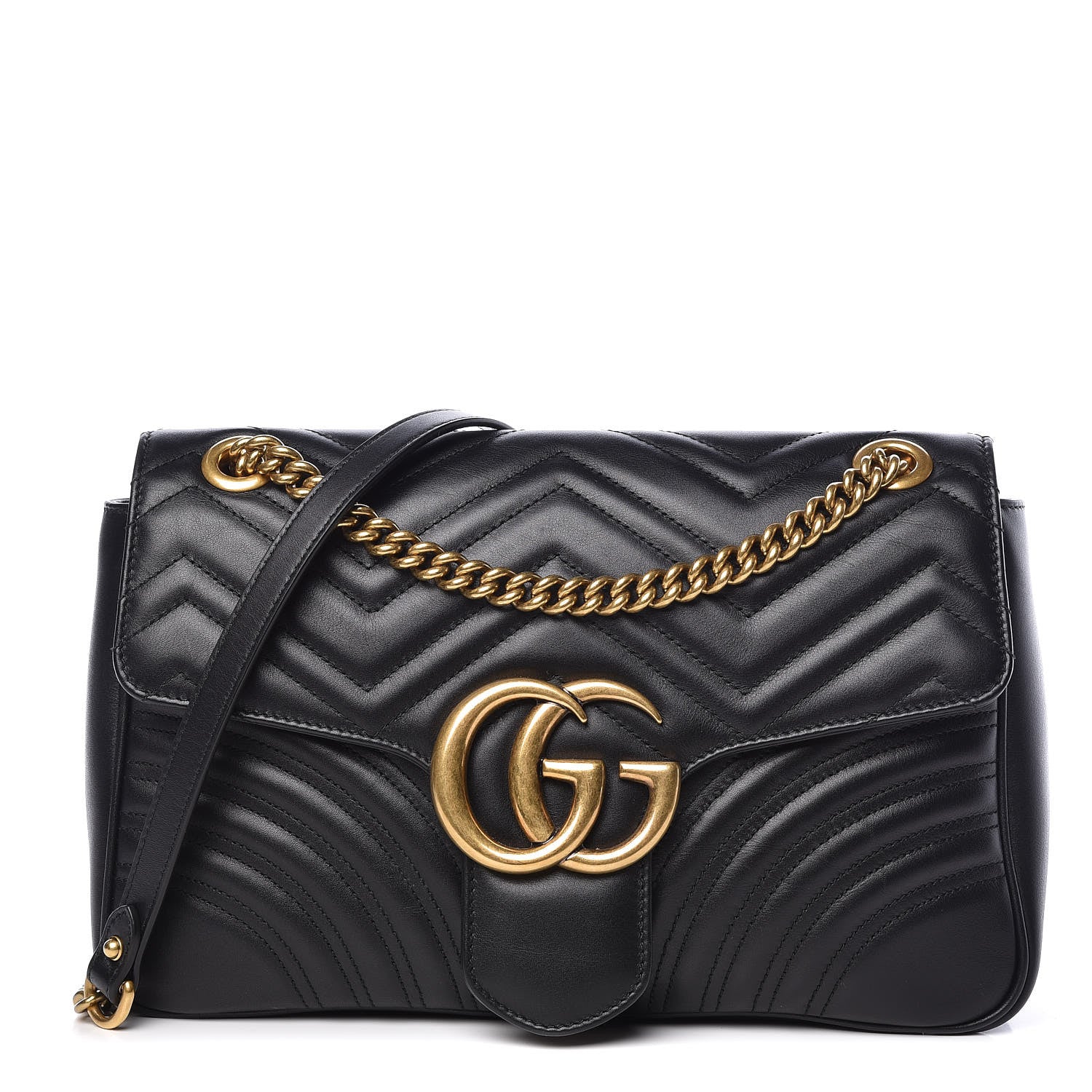 Gucci Calfskin Matelasse Medium GG Marmont Shoulder Bag Black 1 of 15