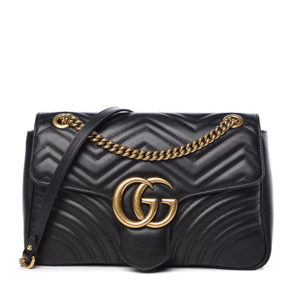 Gucci Calfskin Matelasse Medium GG Marmont Shoulder Bag Black 1 of 15