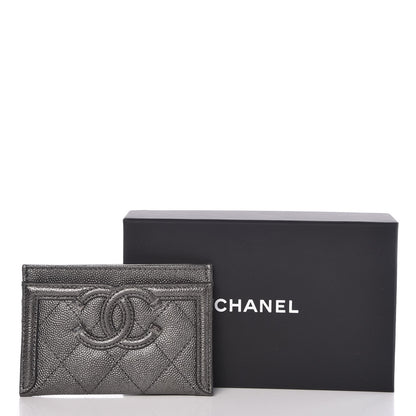 Chanel Metallic Caviar Quilted CC Card Holder Dark Silver 8 of 9