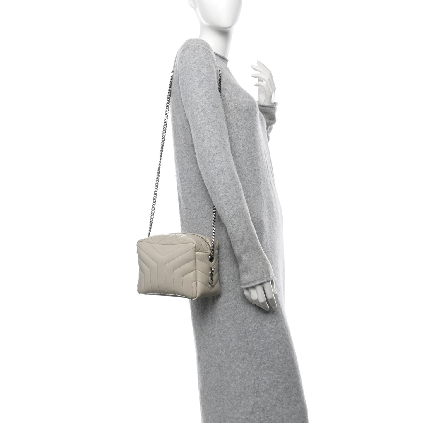 Calfskin Y Quilted Monogram Small Loulou Bowling Bag Ivory