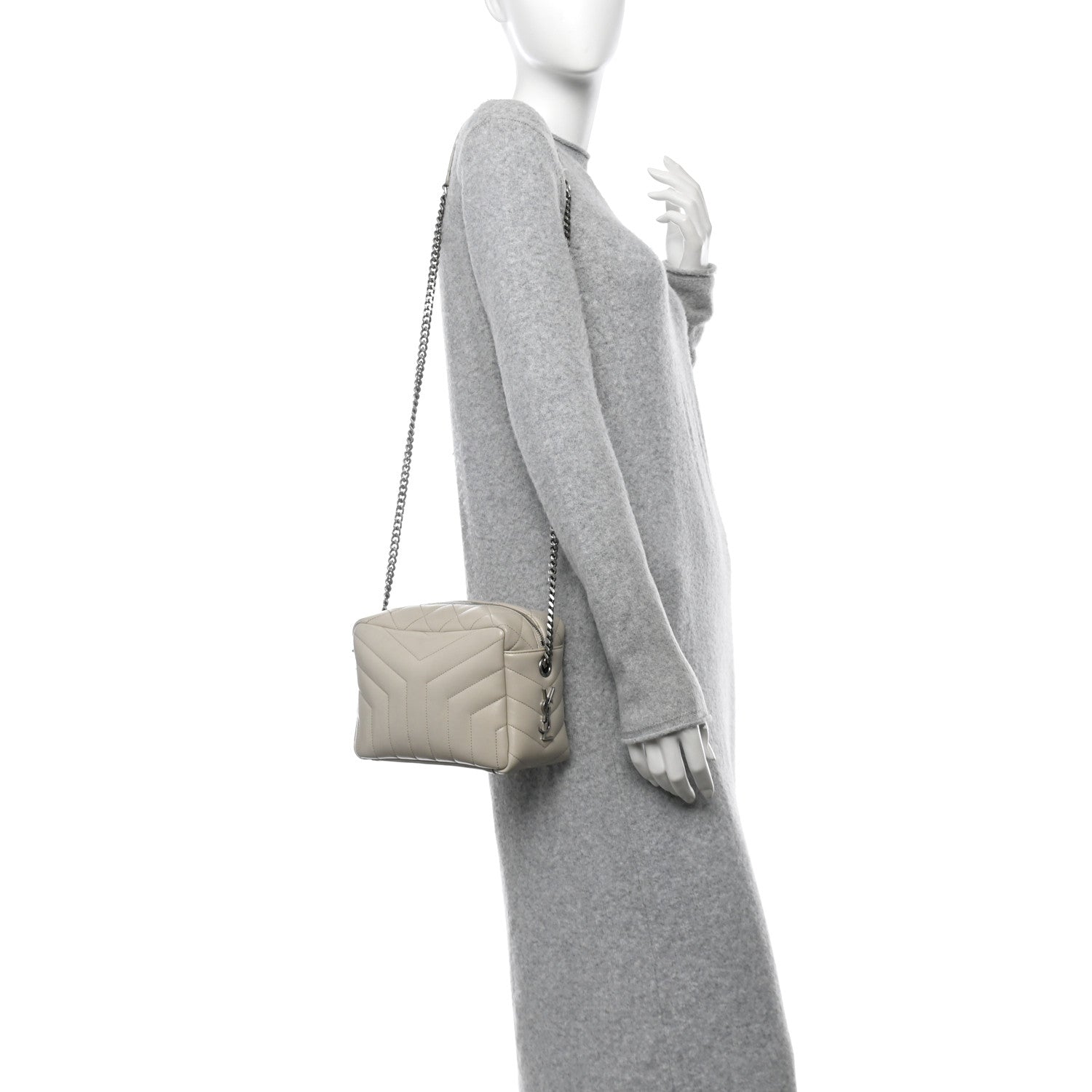Saint Laurent Calfskin Y Quilted Monogram Small Loulou Bowling Bag Ivory 2 of 15