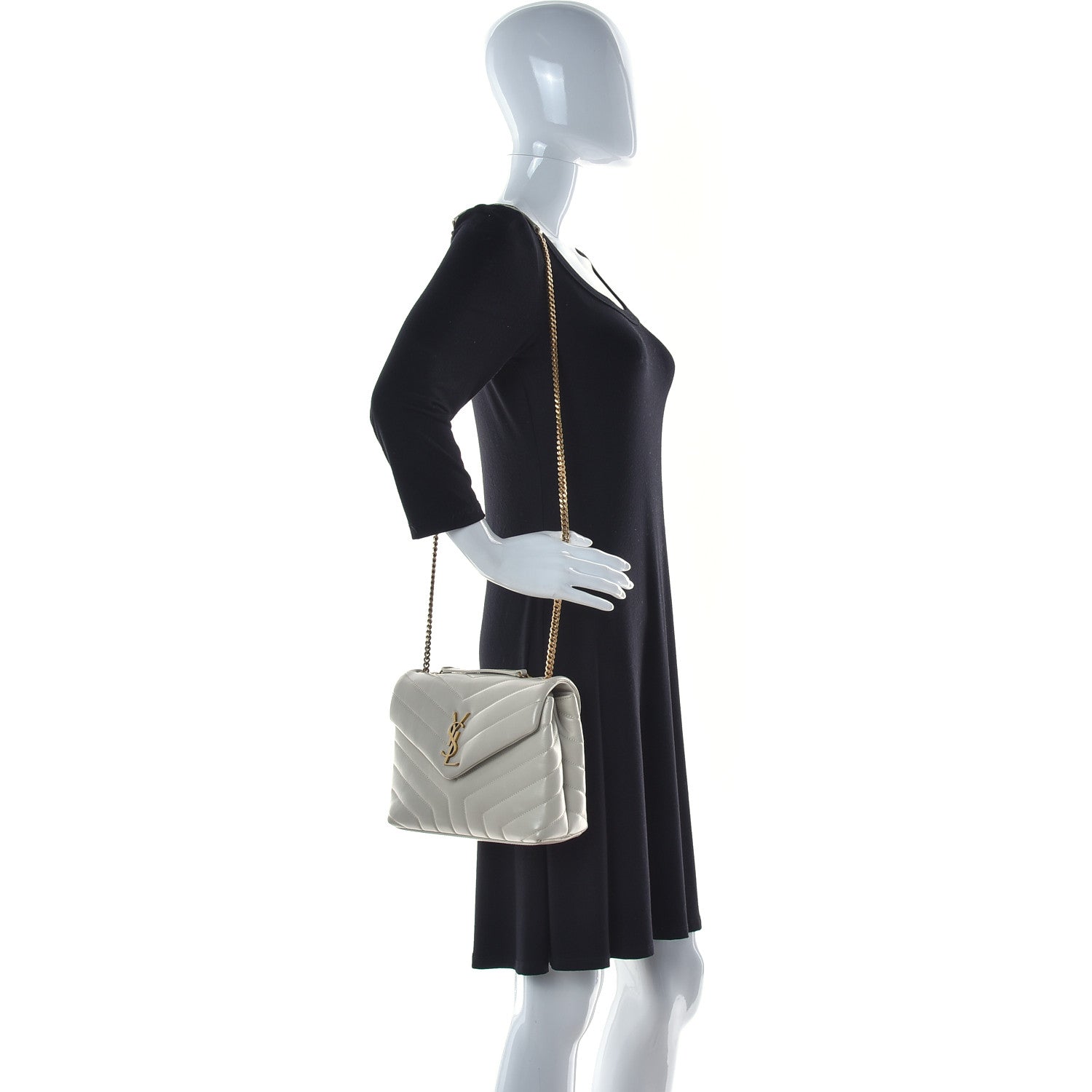 Saint Laurent Calfskin Y Quilted Monogram Small Loulou Chain Satchel Dark Beige 2 of 9