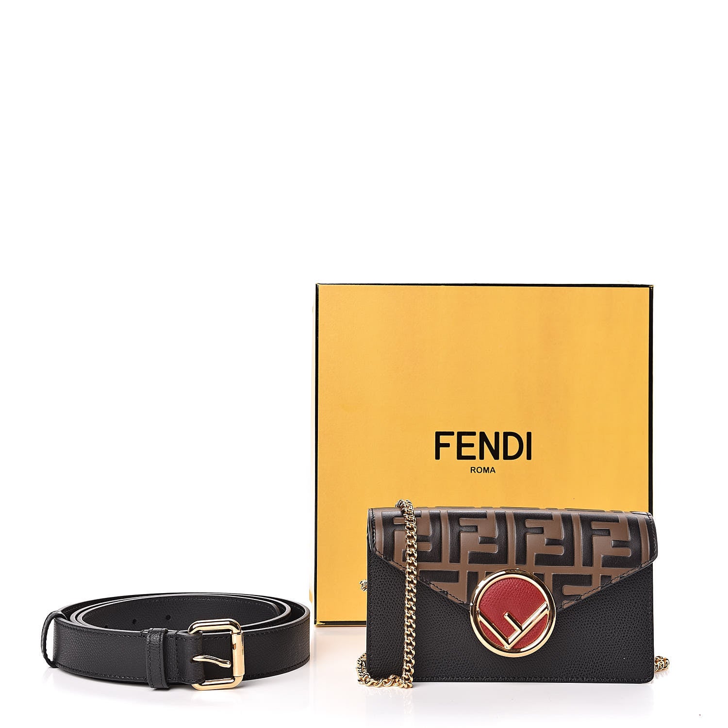 Fendi Vitello Cruise F is Fendi Bi-Color FF 1974 Embossed Envelope Belt Bag Maya Black 11 of 11
