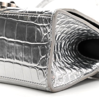 Balenciaga Metallic Calfskin Crocodile Embossed Hourglass Top Handle Bag XS Silver 9 of 9